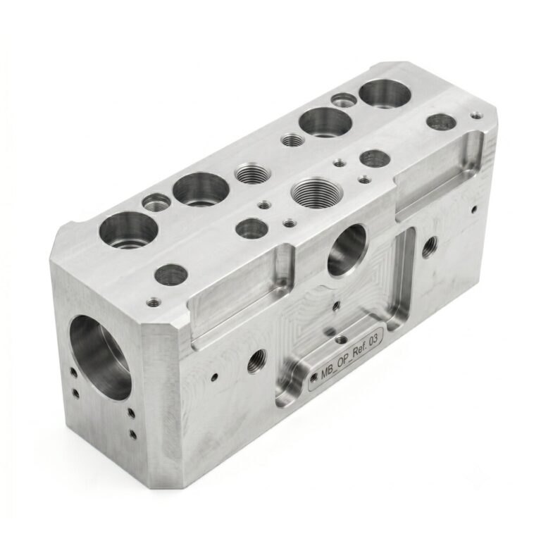 Aluminium hydraulic valve block after CNC machining
